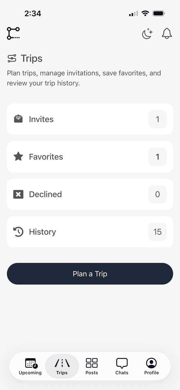 Navigate to the trips page and click on the Plan a Trip button.