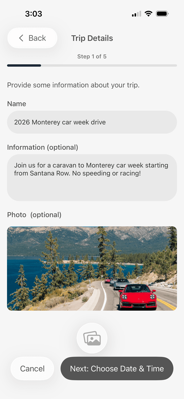 Add trip information: name, description, and photo