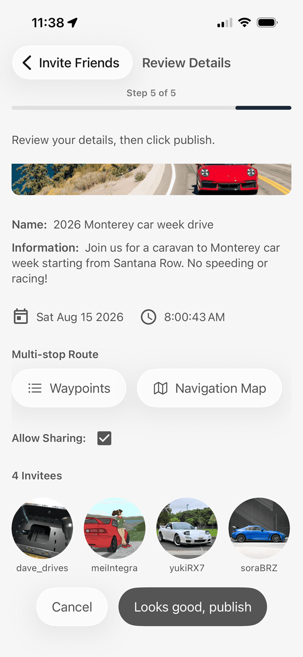 Invite friends from connections or share a link to invite them